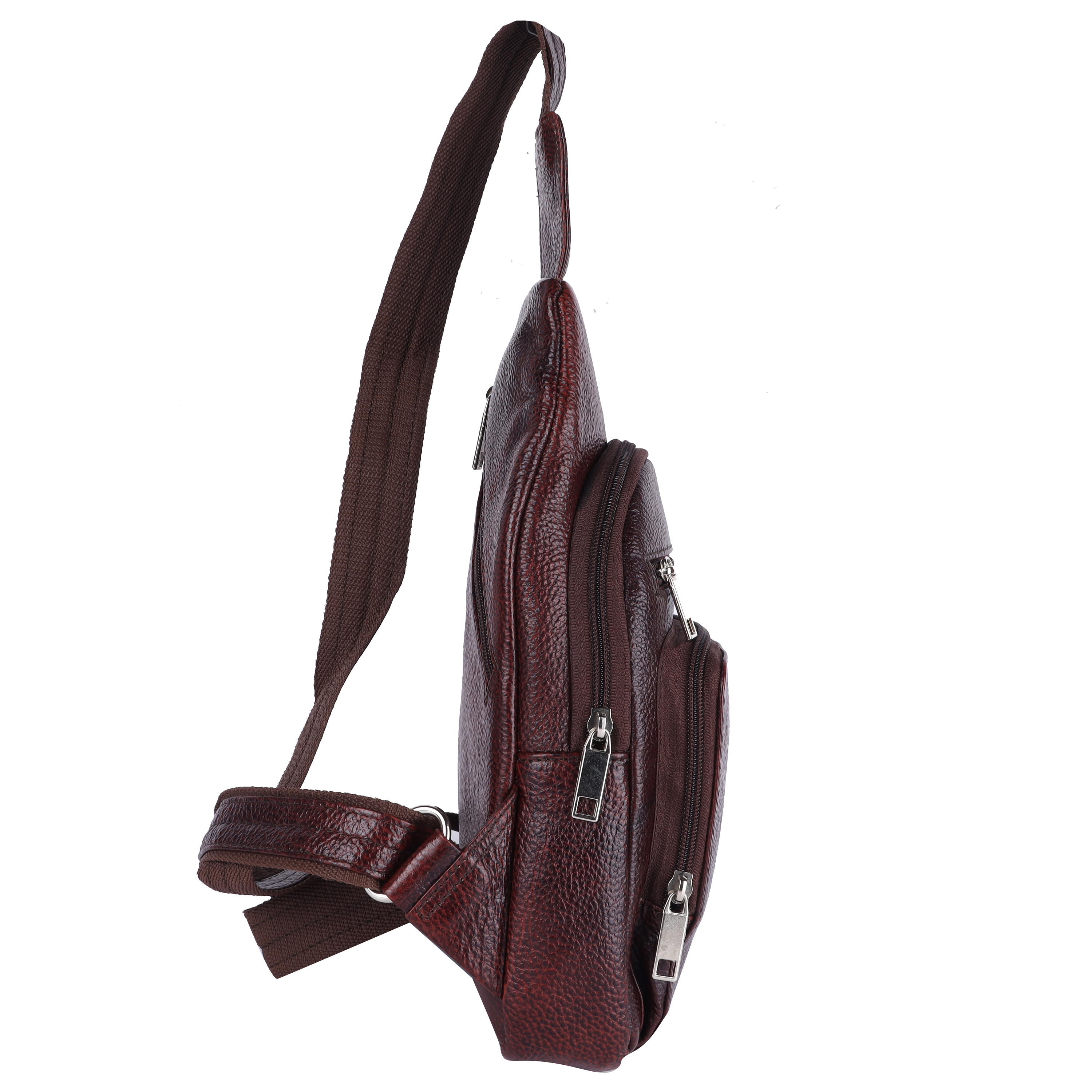 Zeenin Pure Genuine Leather 12 inches Sling Cross Body Outdoor Travel Passport Chest Bag for Men and Women, Brown
