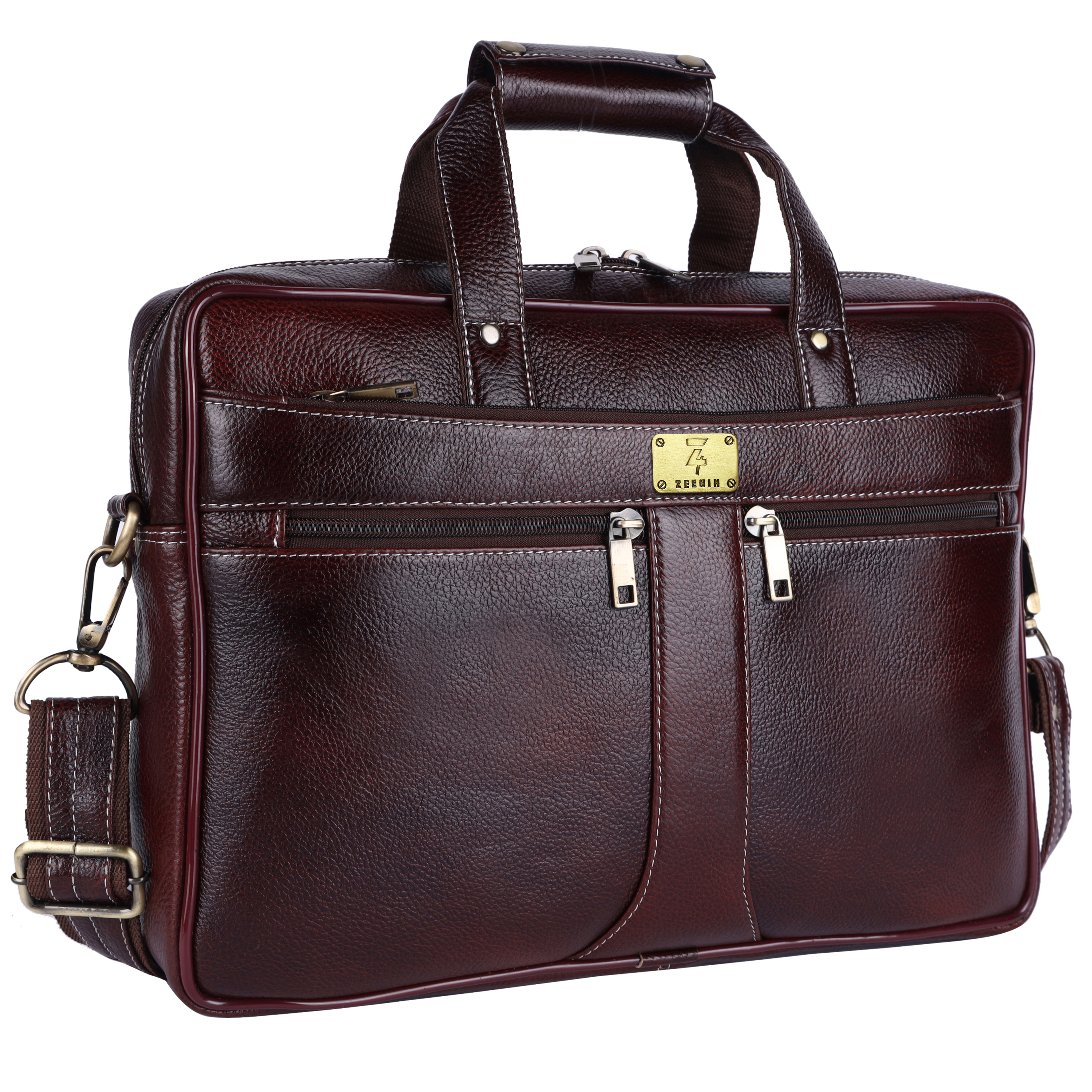 Zeenin Pure Genuine Premium NDM Leather 16 Inch Briefcase Laptop Messenger Satchel Office Bag, Brown