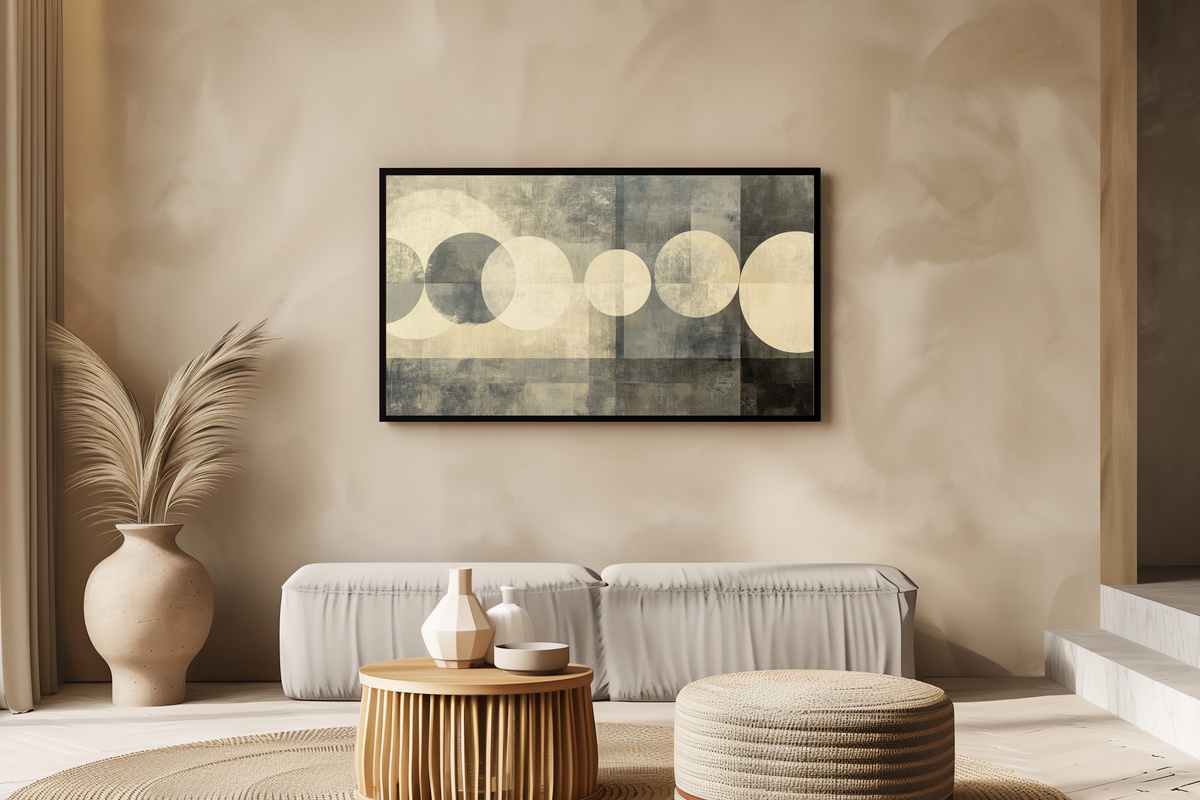 Whispering Circles of Balance Neutral Frame TV Art
