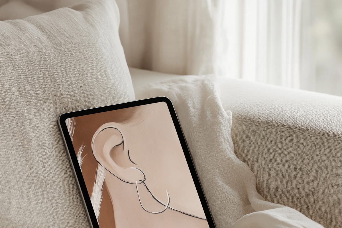 Minimalist Earring Silhouette iPad wallpaper on warm beige background