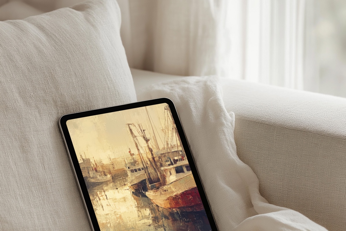 Harbor Boat Harmony Coastal iPad Wallpaper