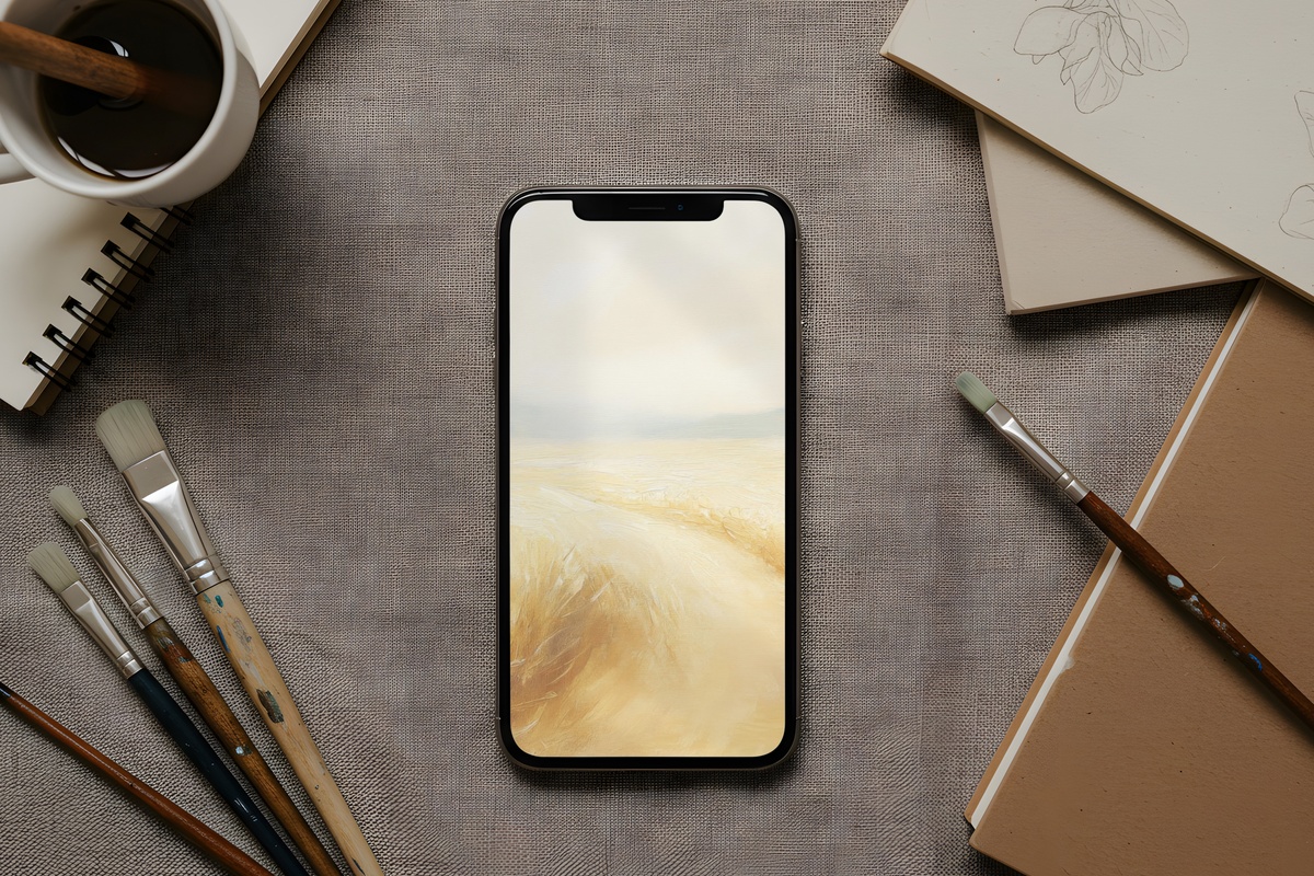 Sunlit Wheatfield Tranquility iPhone Wallpaper - warm ochre wheatfield scene