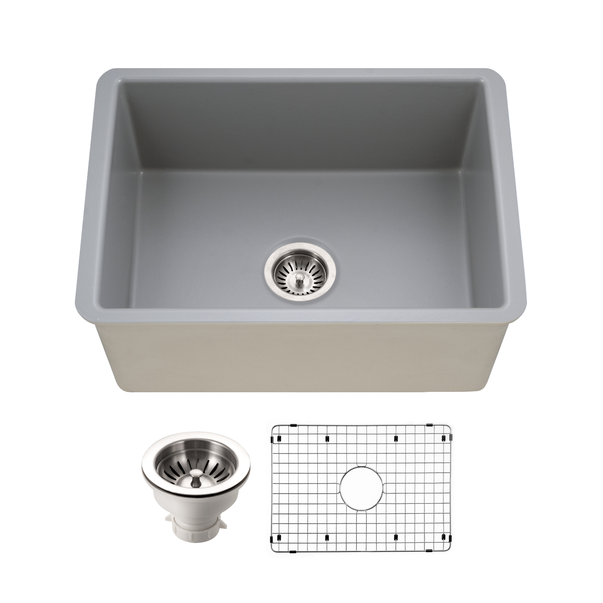 Houzer Platus 18" Undermount Fireclay Kitchen Sink, Gray, PTU-2800 GR