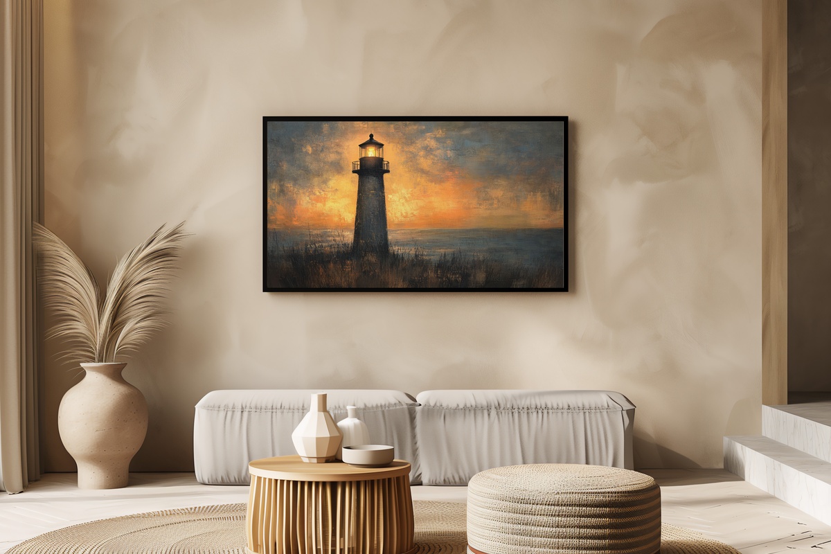 Dusk Beacon Glow Coastal Frame TV Art