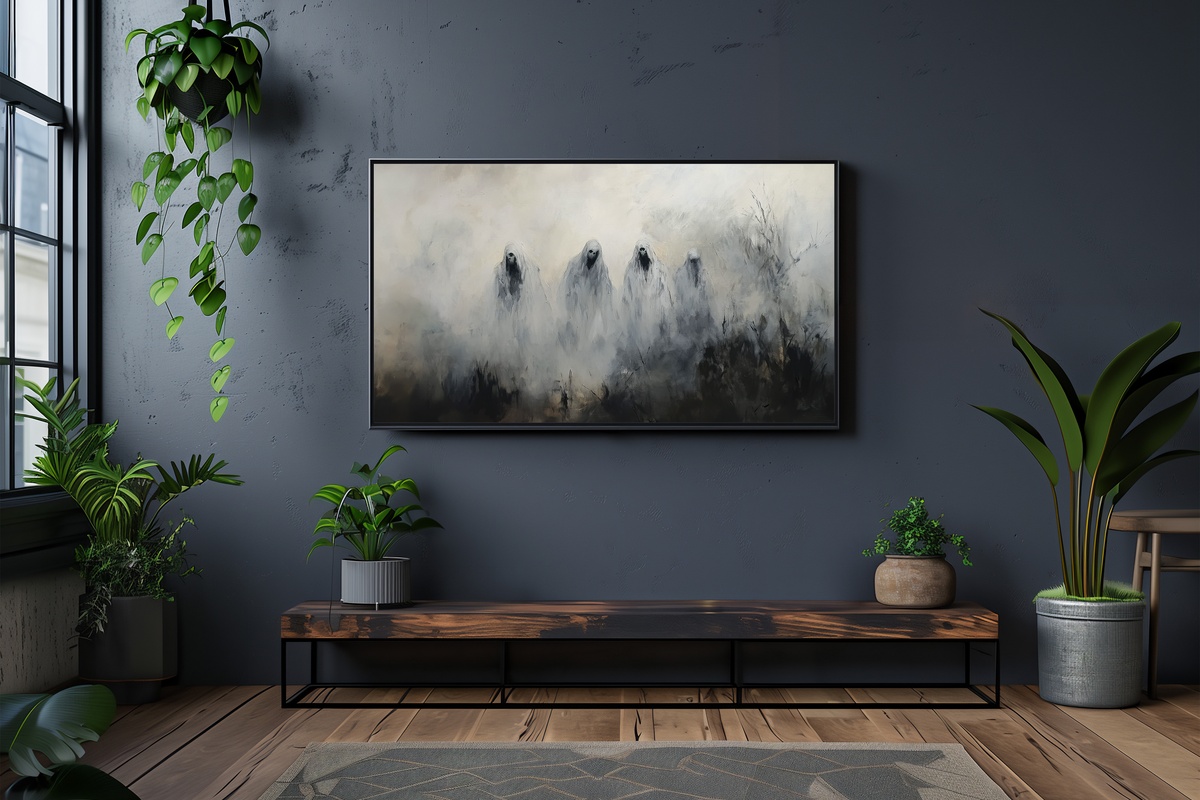Spirits in Misty Graveyard Halloween Frame TV Art