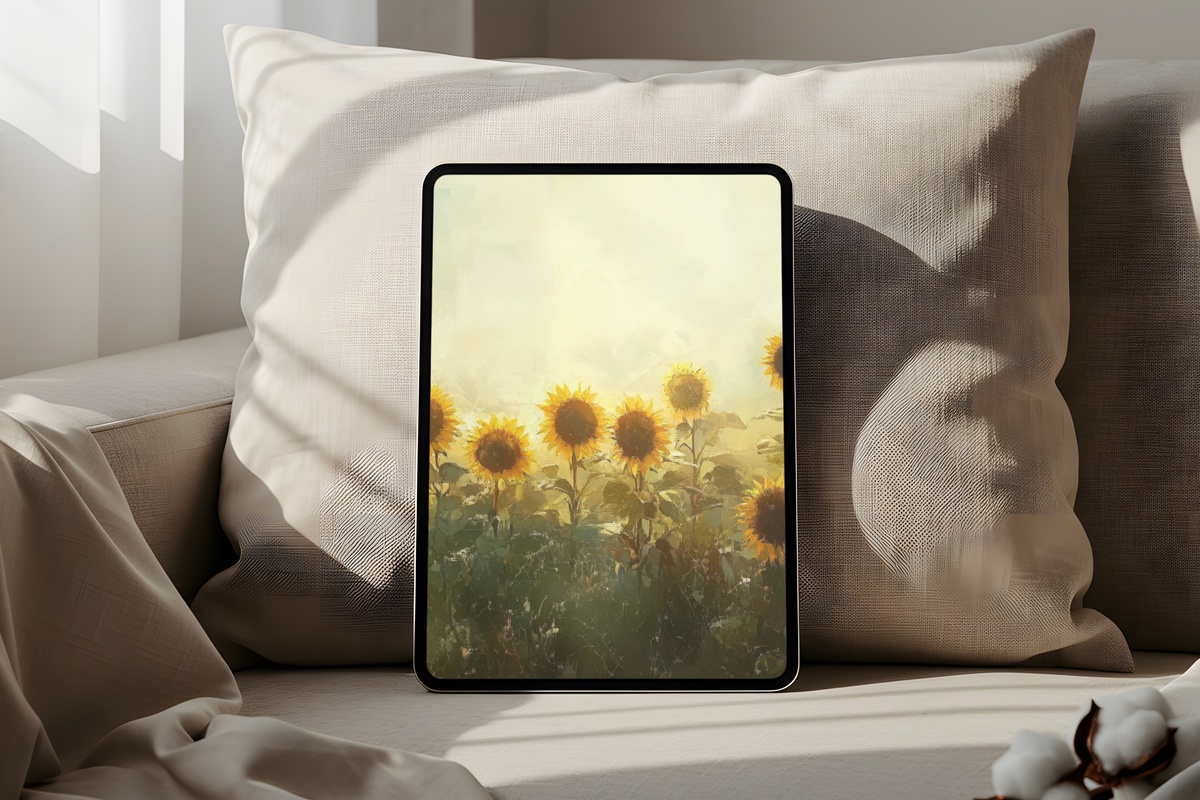 Sunlit Vibrance of Sunflowers iPad Wallpaper - warm golden botanical digital background