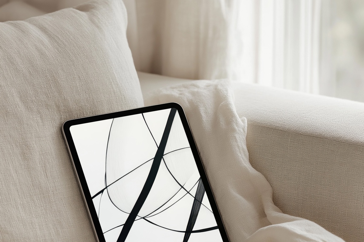 Modern Minimal Line Elegance modern iPad wallpaper in serene blue tones