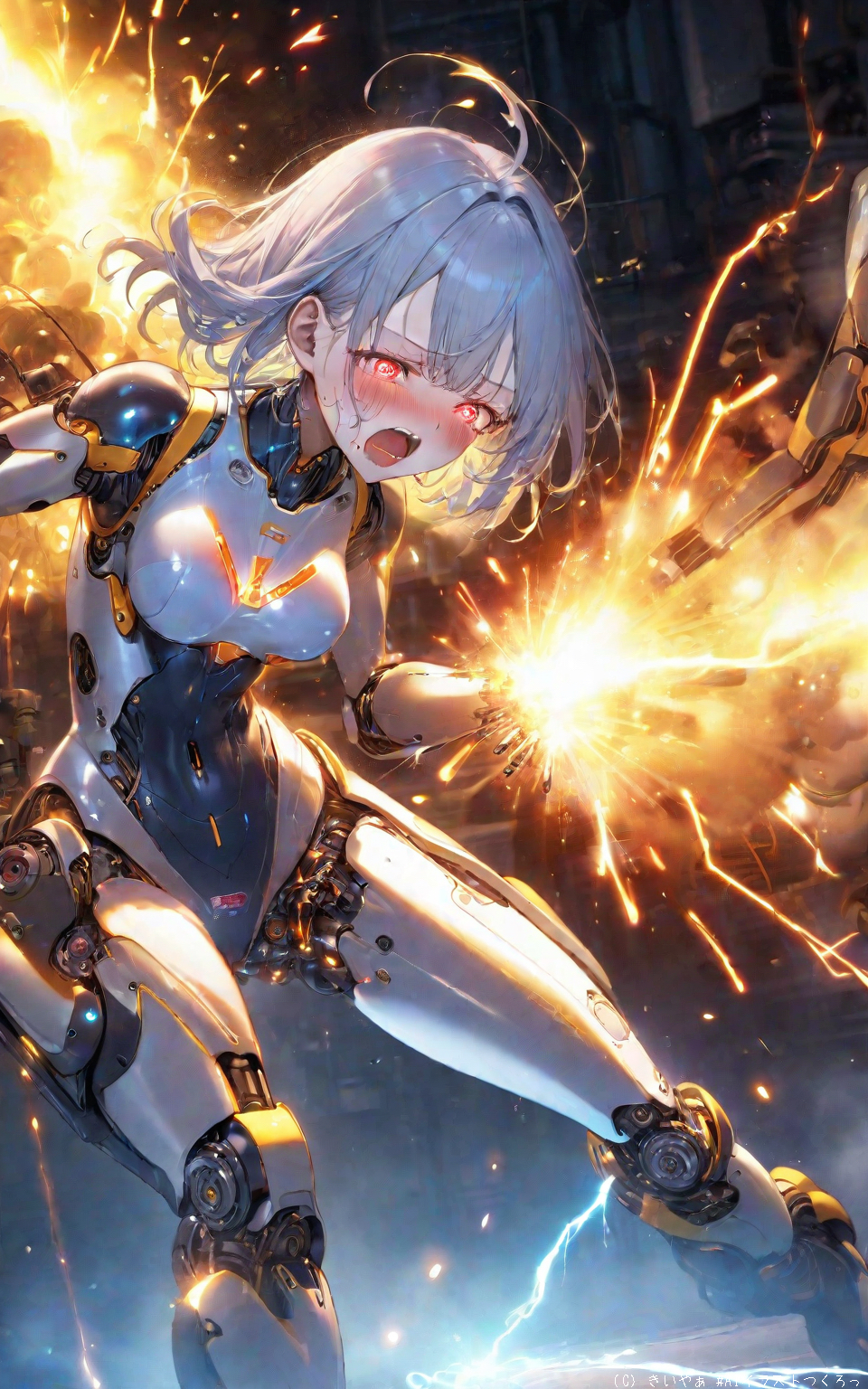 放電してそのまま爆発しそうな女アンドロイド by kuremoa with android, mechabare