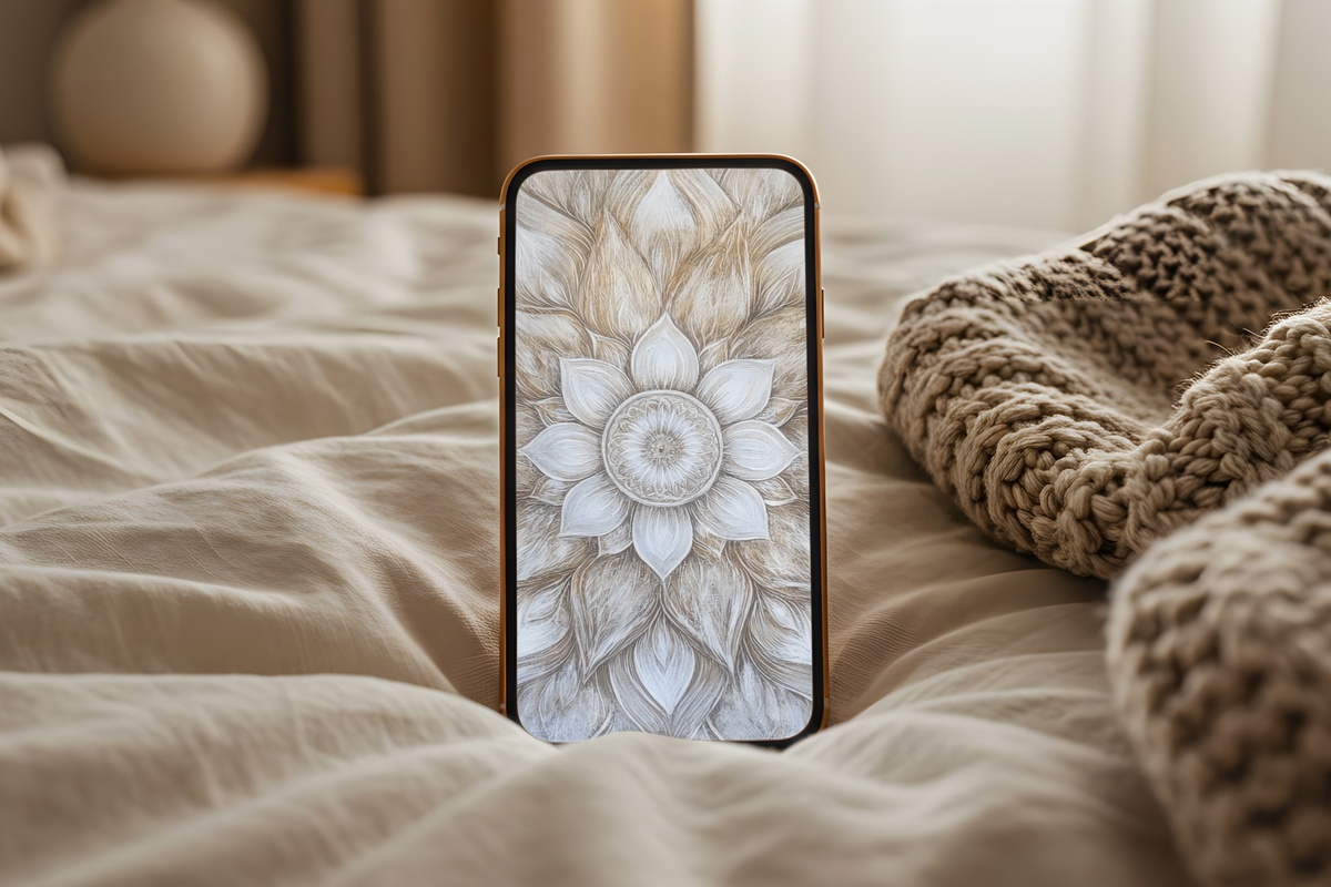 Floral Mandala Tranquility Blossoms neutral iPhone wallpaper