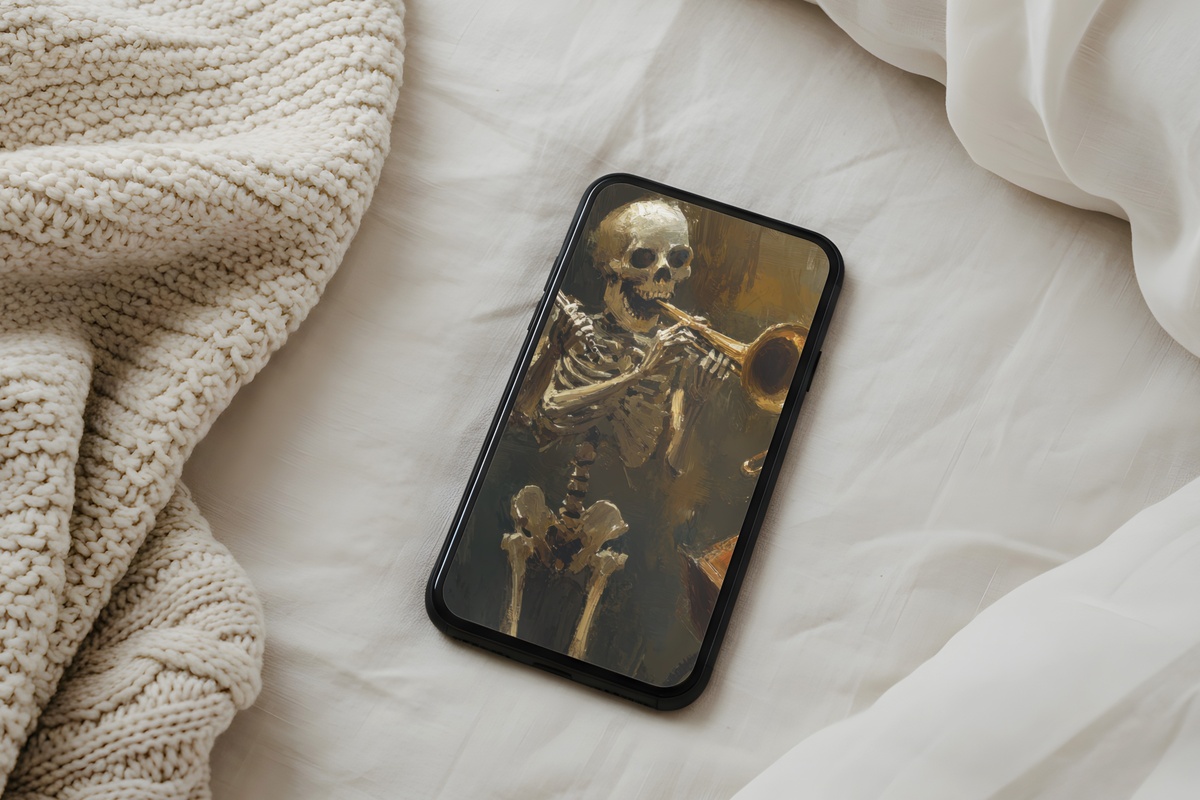 Skeleton Symphony Whimsy Halloween iPhone Wallpaper