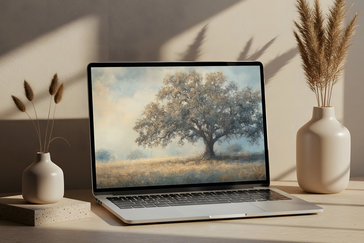 Eternal Embrace Oak Majesty Vintage Desktop Wallpaper
