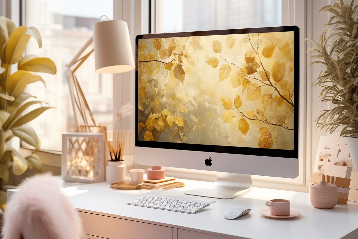 Amber Leaves Elegance Fall Desktop Wallpaper