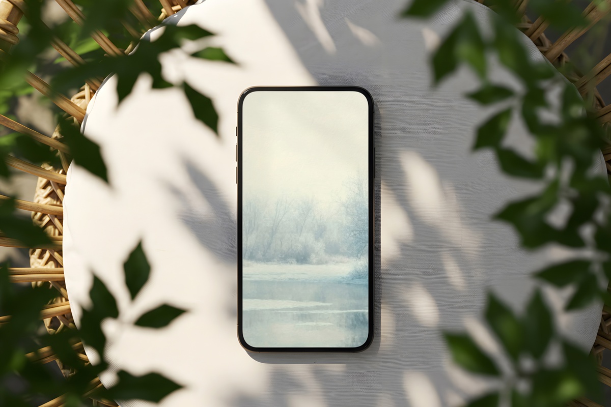 Frosty River's Reflective Calm iPhone Wallpaper