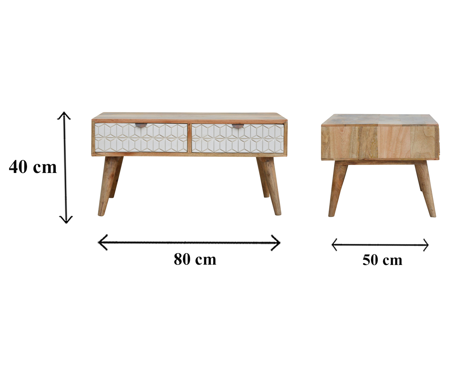 Size chart for Sleek White Carved Coffee Table