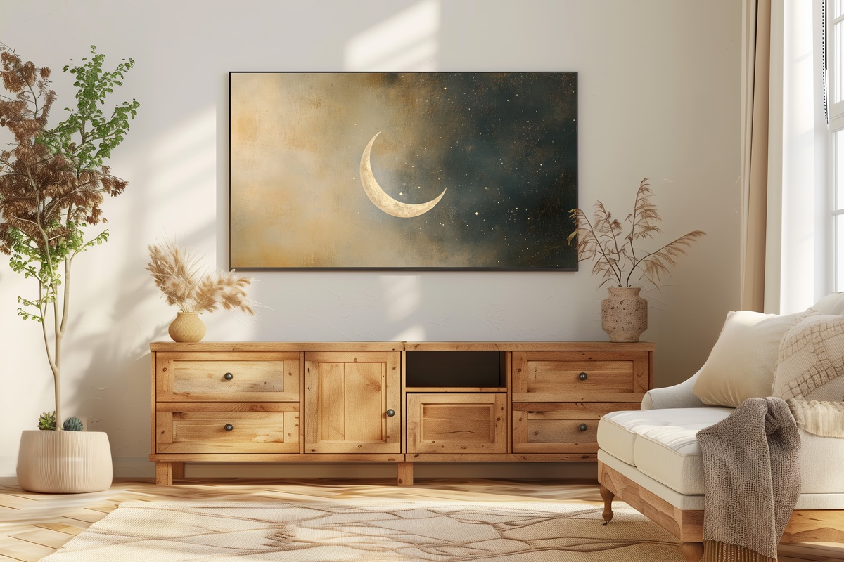 Celestial Tranquil Night Symphony Neutral Frame TV Art