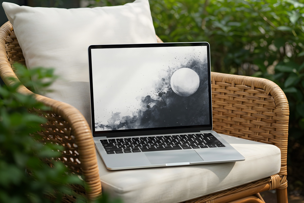 Lunar Elegance on White Black and White Desktop Wallpaper