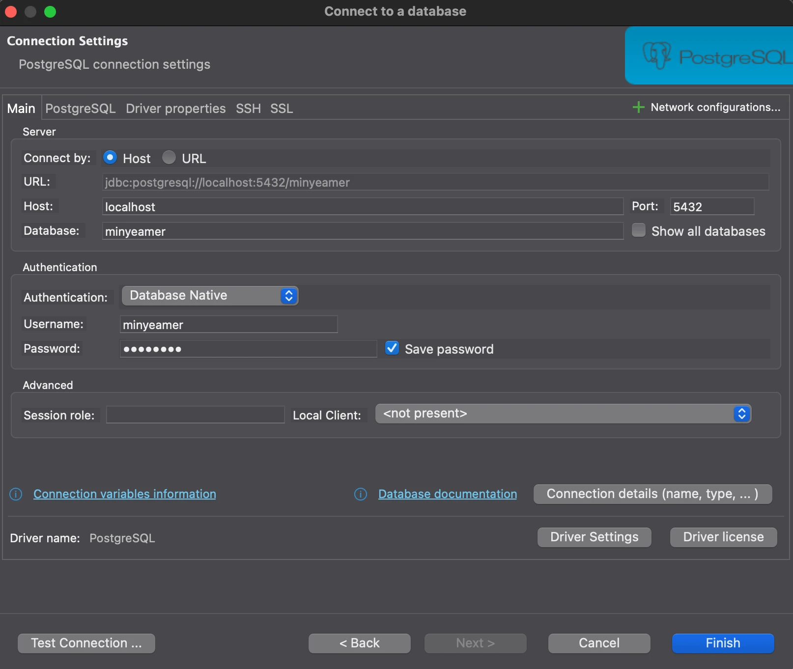 Connect to a database > Connection Settings