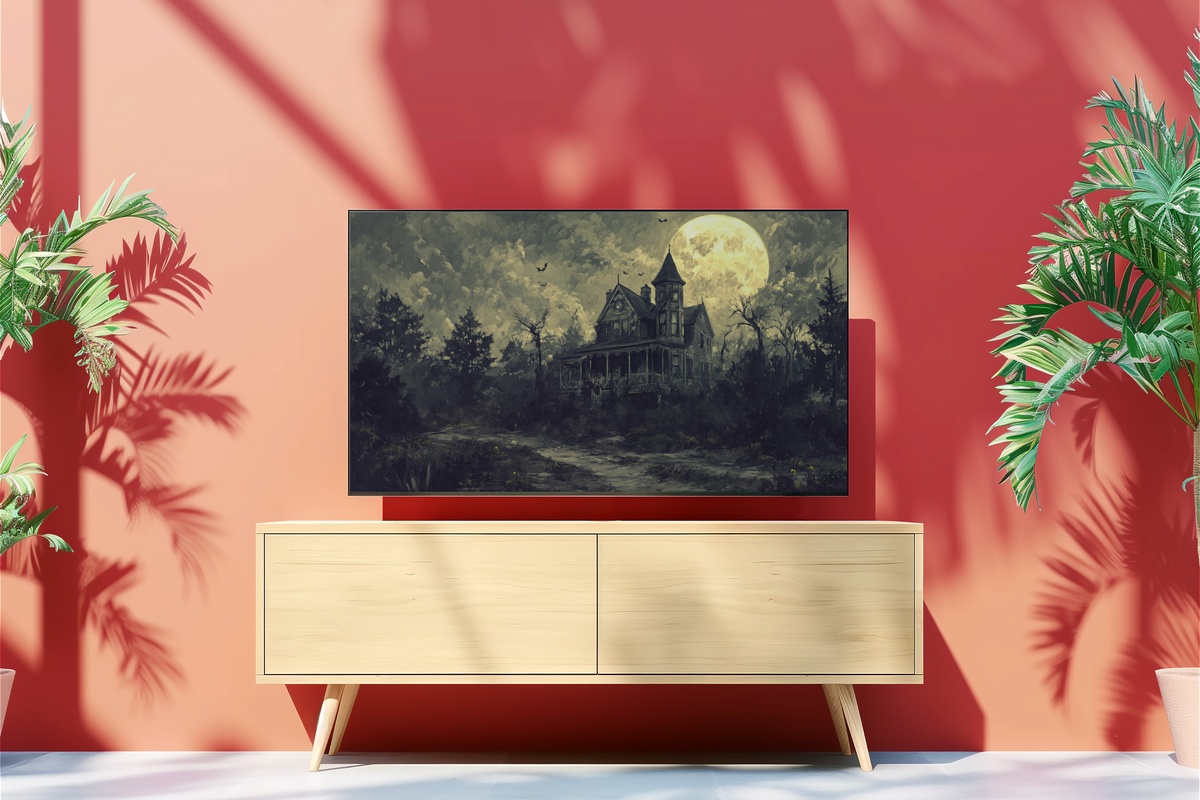 Haunted Mansion in Moonlit Mystery Halloween Frame TV Art