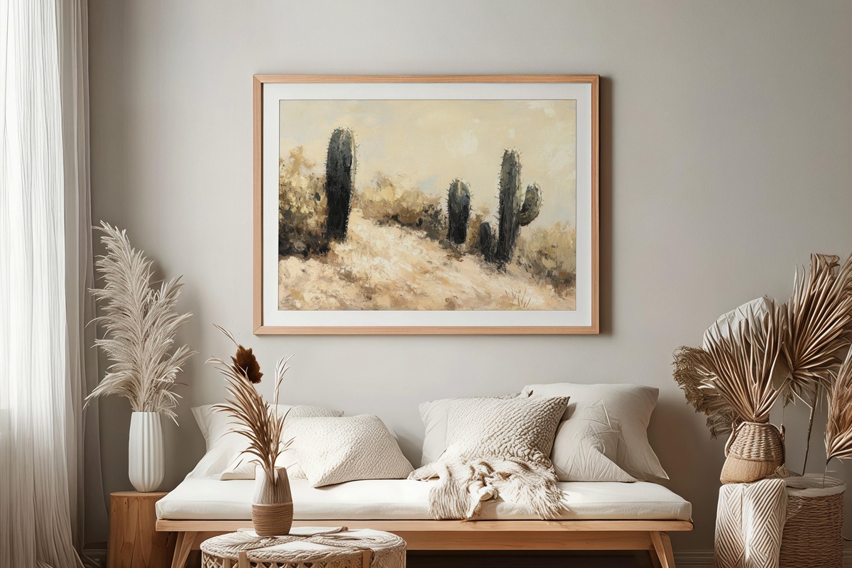 Cacti in Desert Textures Printable Wall Art showcasing desert landscape with cacti and rich texture