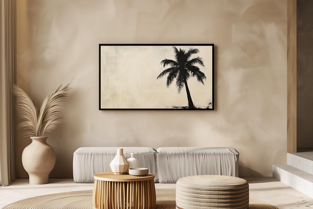 Serenity of Silhouetted Palms Neutral Frame TV Art