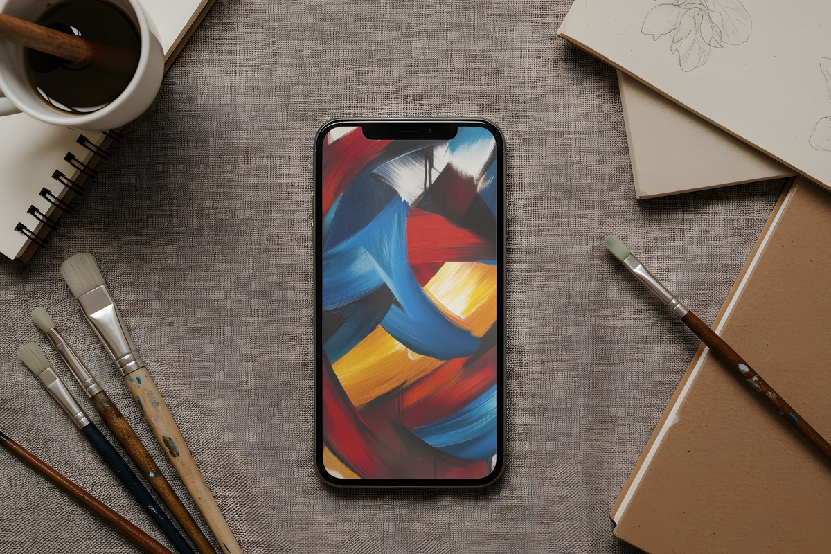 Vibrant Brushstroke Symphony modern iPhone wallpaper with expressive blue brushstrokes