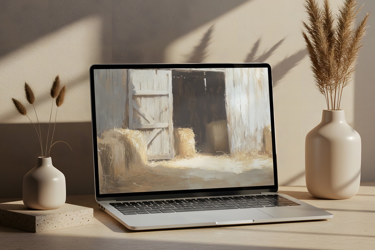 Hay-Lined Barn Door Charm Farmhouse Desktop Wallpaper — barn doors with impressionist hay view