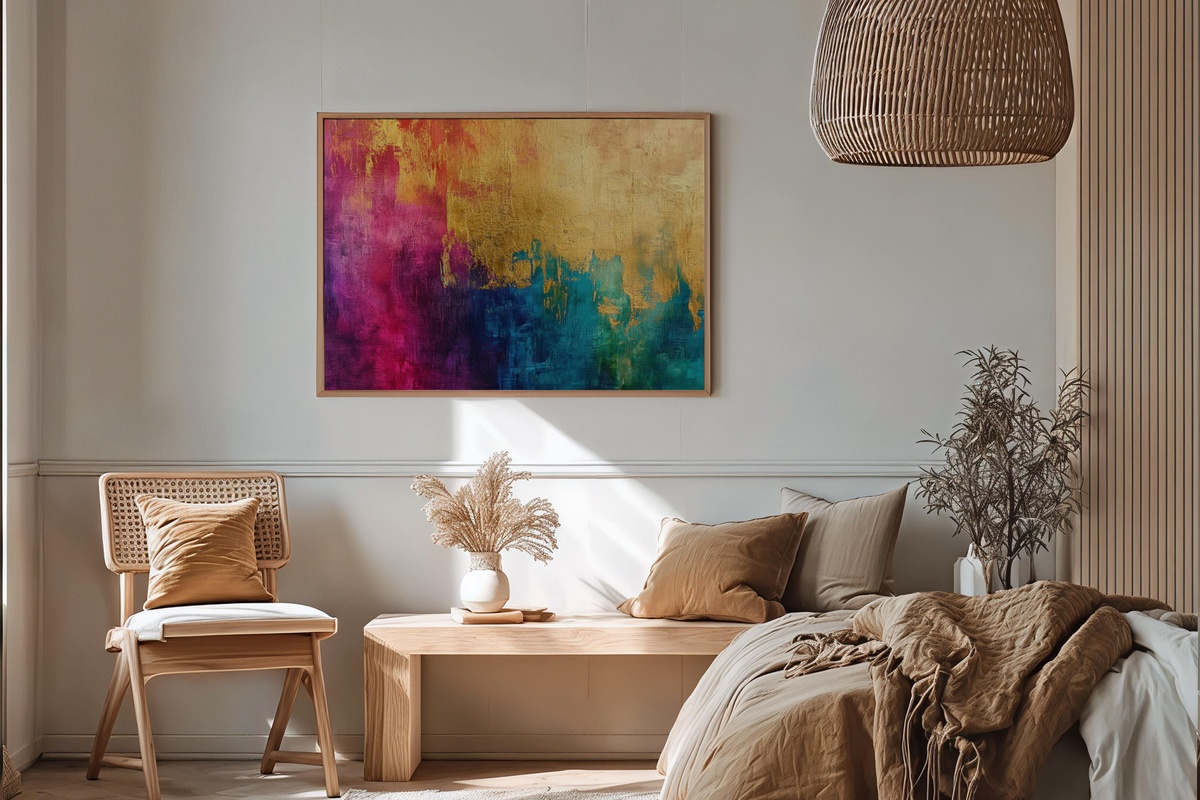 Golden Tapestry Splendor abstract printable wall art with gold leaf detail