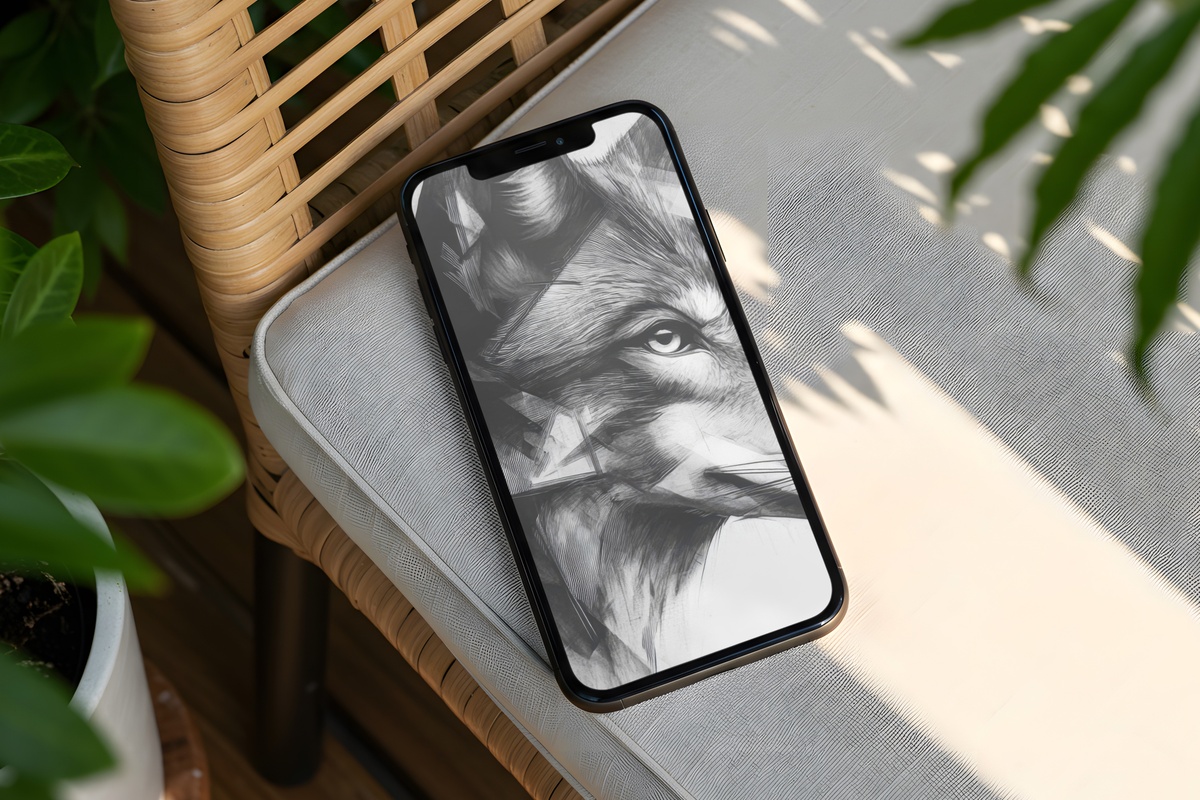 Angular Animal Symmetry black and white iPhone wallpaper with geometric faceted animal form