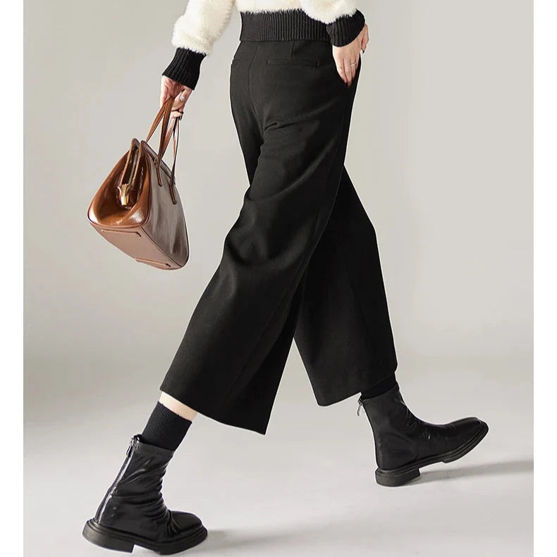Lavisa - High-Waisted Woolen Wide-Leg Pants