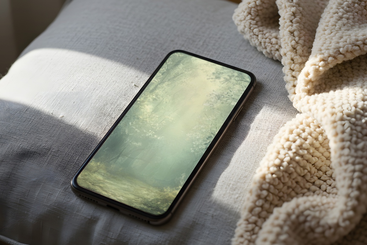 Dreamscape Forest Whispers vintage iPhone wallpaper with soft-toned forest scene