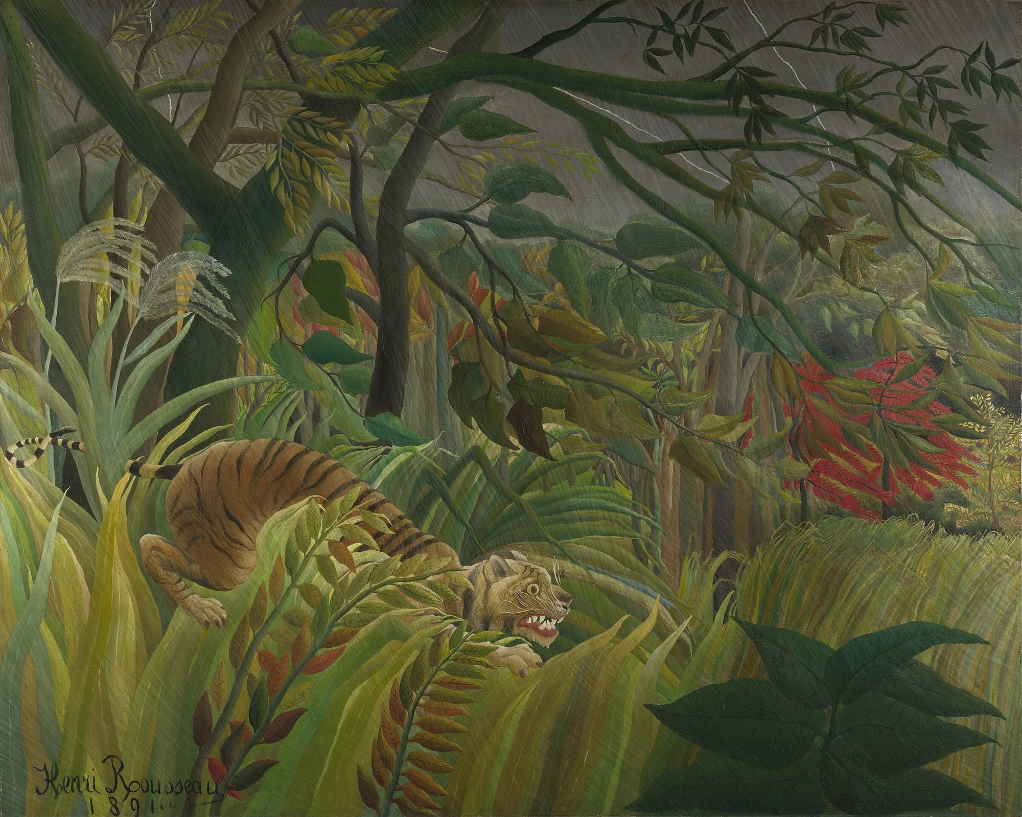 Henri Rousseau, Tiger in a Tropical Storm (Surprised!), 1891. Oil on canvas. National Gallery, London.
