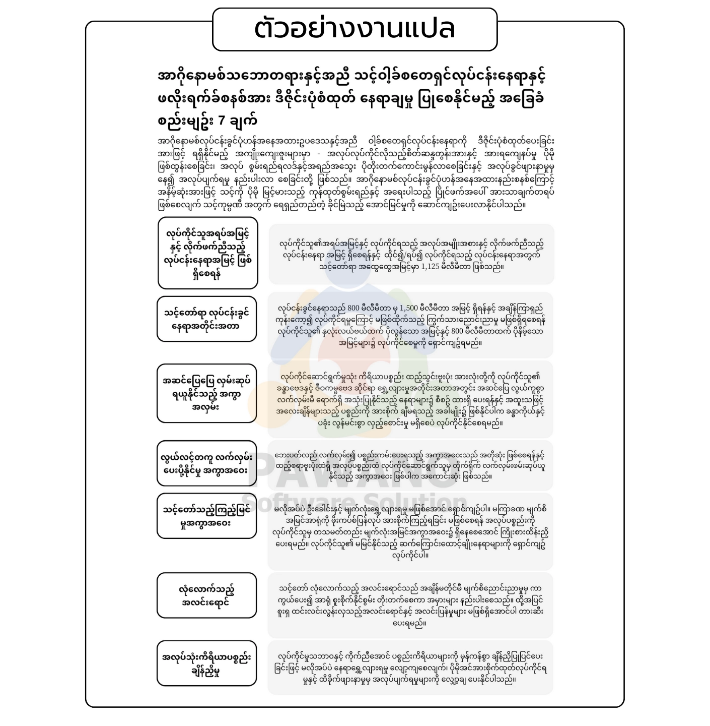 ตัวอย่างงานแปลคู่มือ ภาษาพม่า