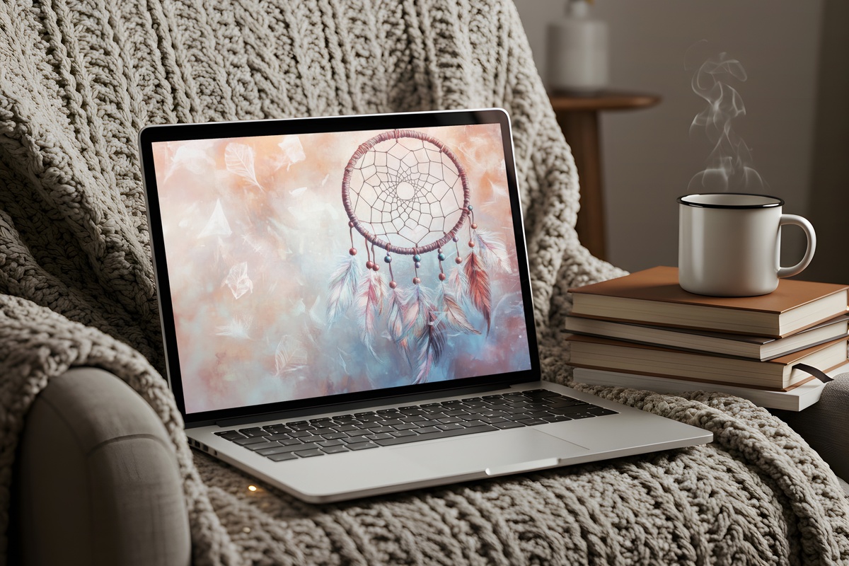 Dreamcatcher Ethereal Flow Boho Laptop Wallpaper with bohemian dreamcatcher motif