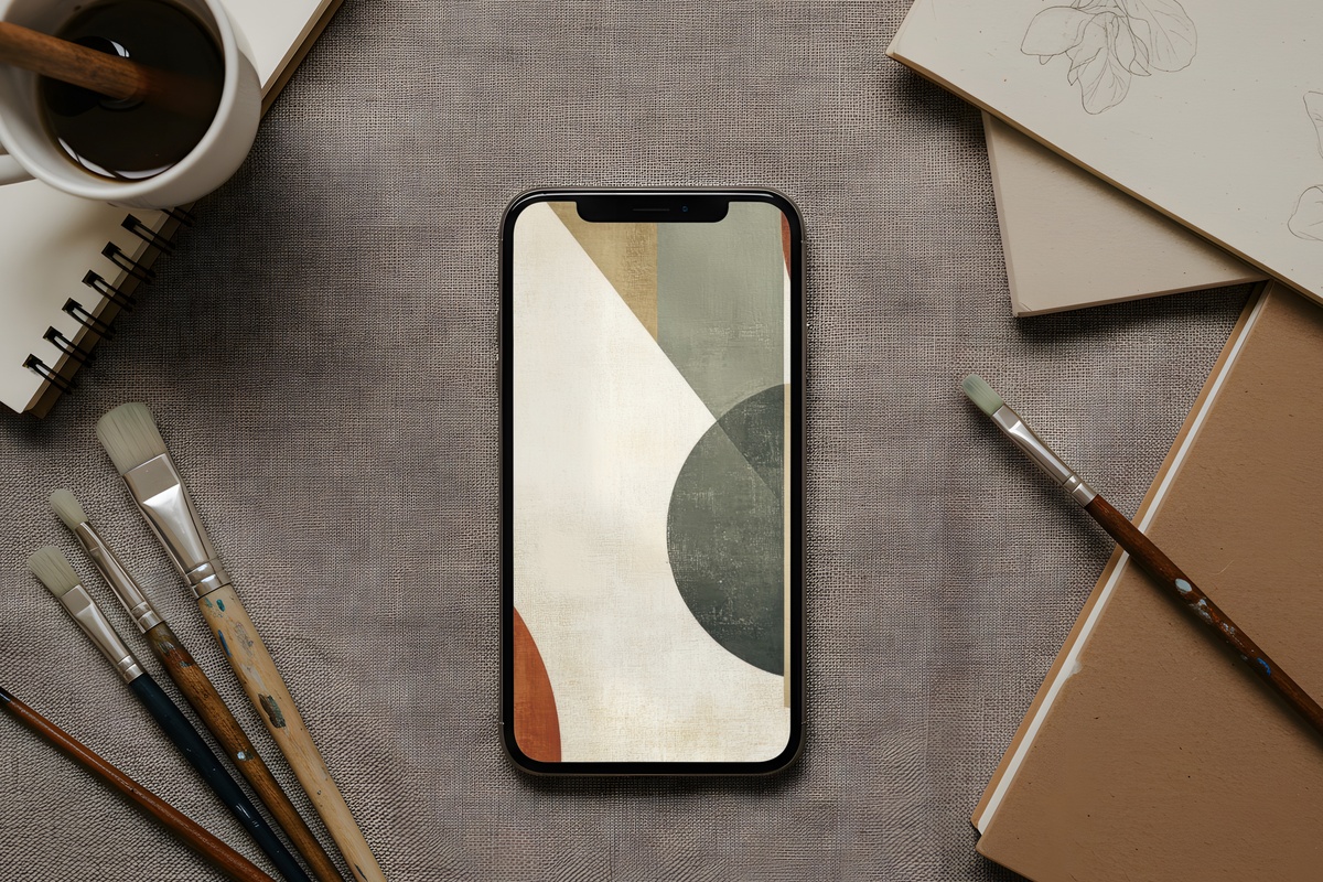 Geometric Earthy Symmetry iPhone Wallpaper — soft earthy tones geometric modern pattern