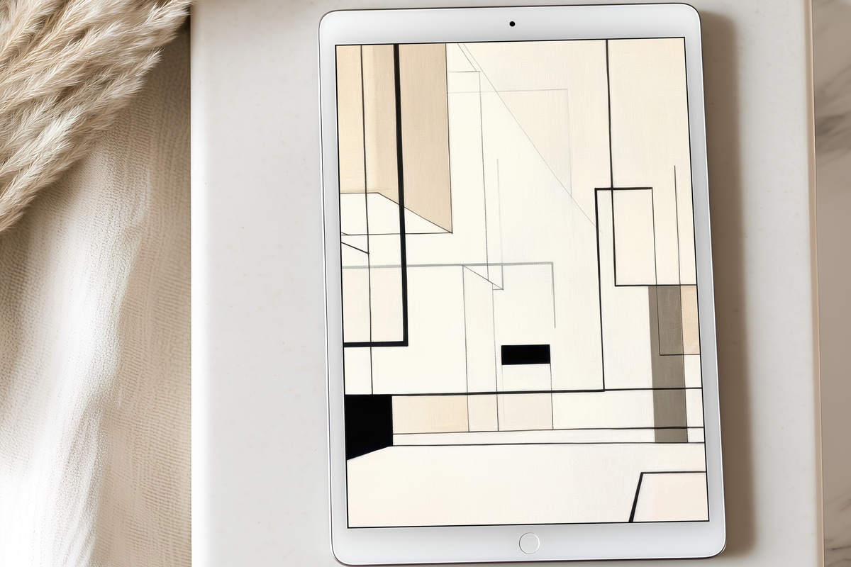 Simple Monochrome Architecture minimalist tablet wallpaper in cream and taupe