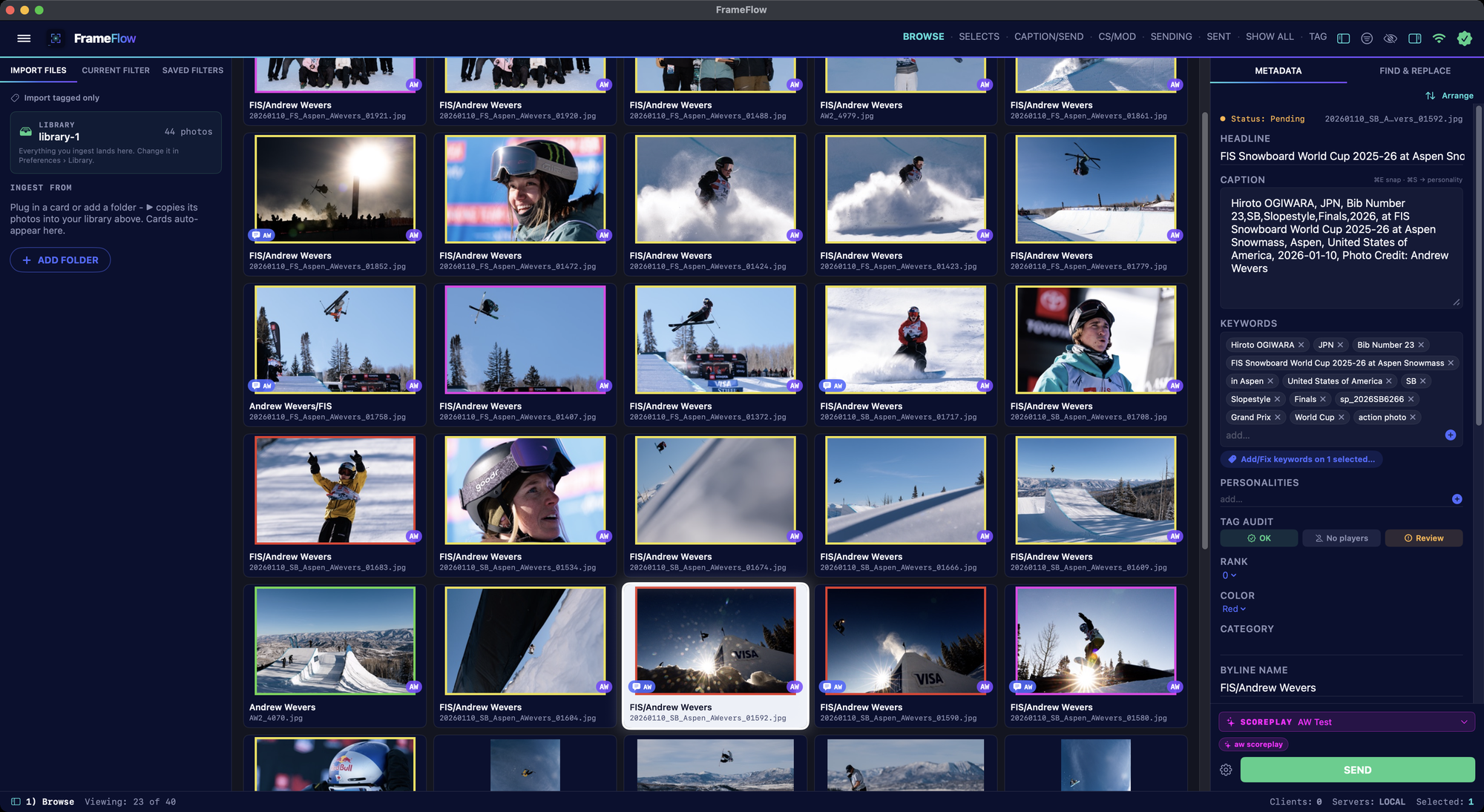 FrameFlow live session - shared contact sheet with multiple editors