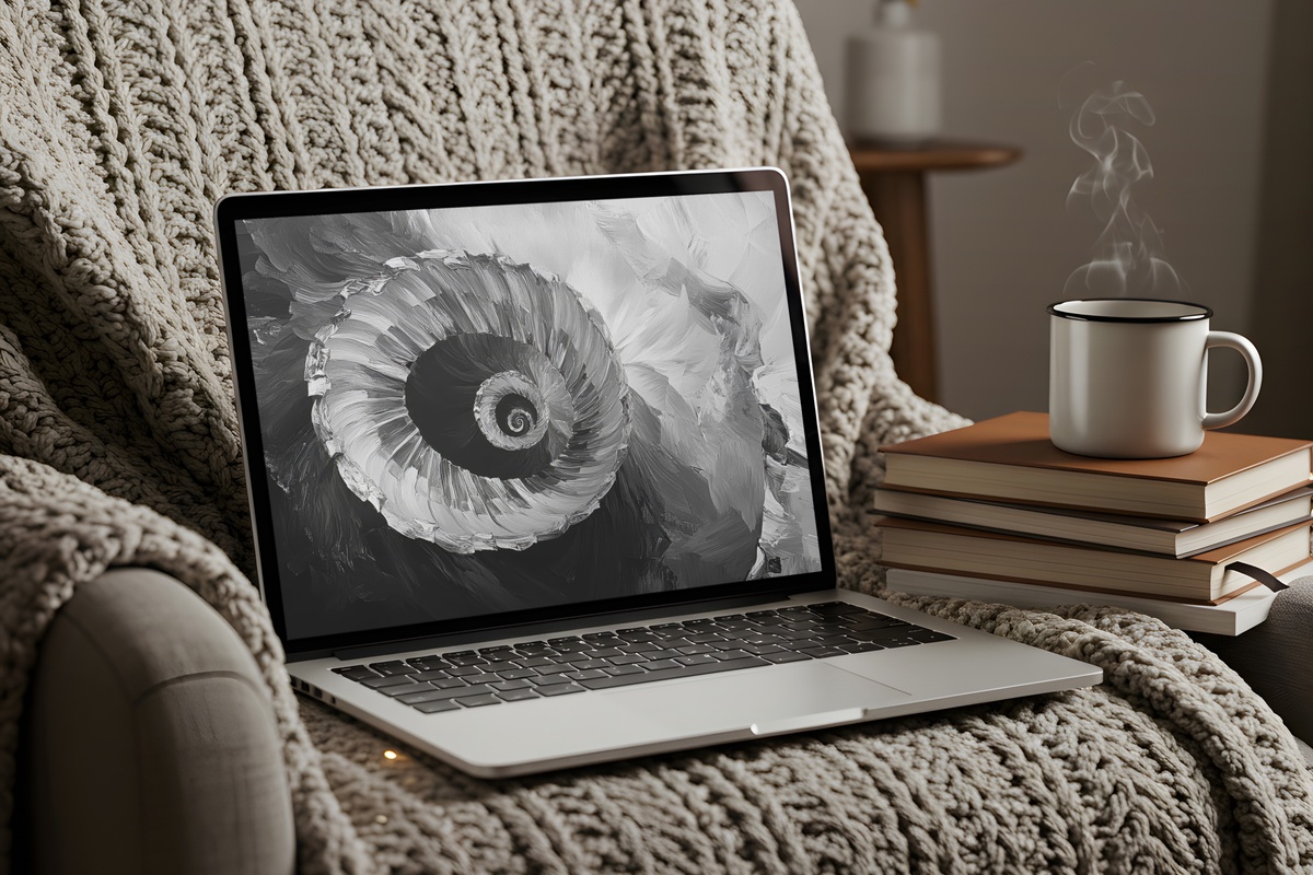 Intrigue of Spiral Elegance Black and White Desktop Wallpaper