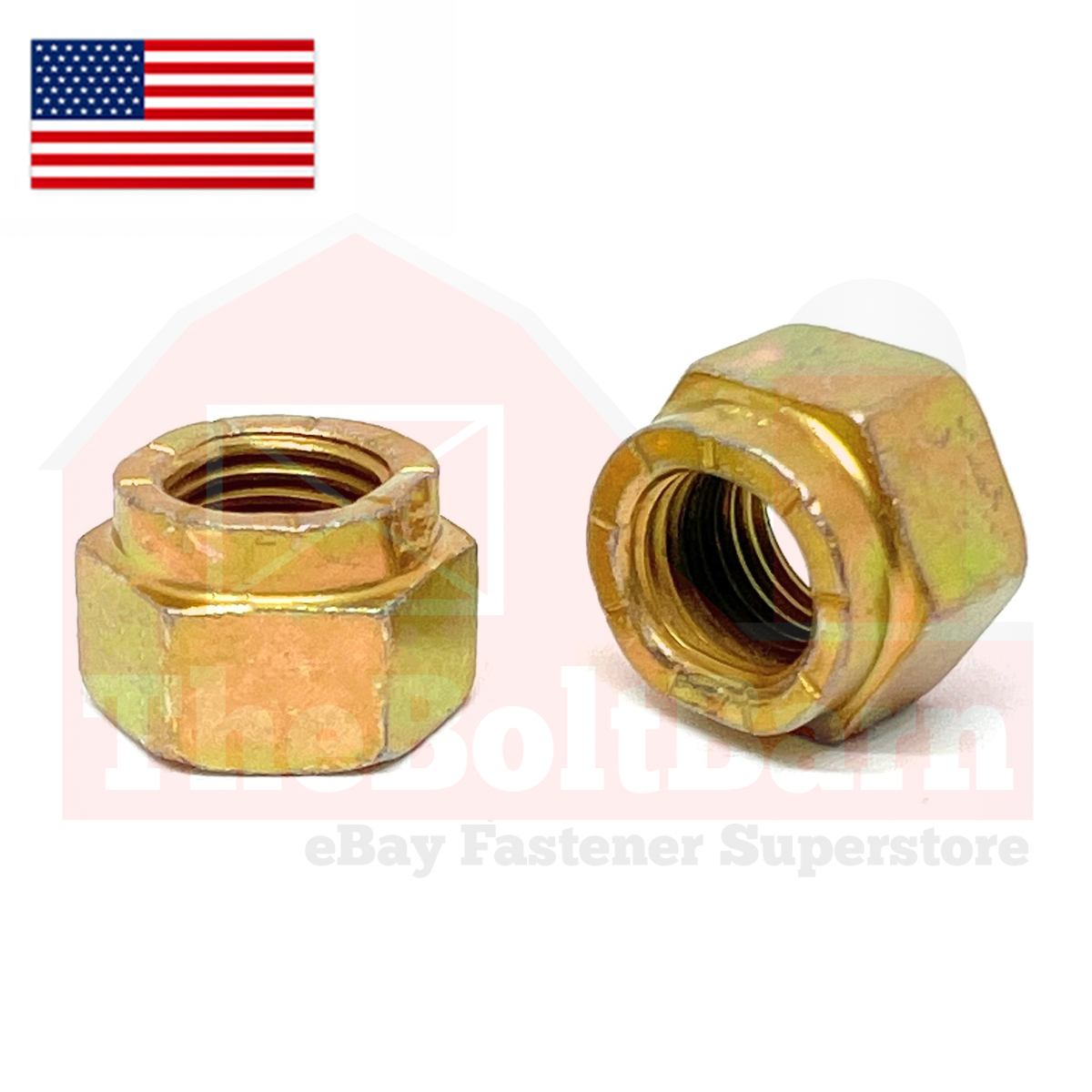 1/2"-13 Grade L-9 Hex Collar Lock Nuts Zinc Yellow Coarse USA Made (Pick Qty) - Picture 2 of 7