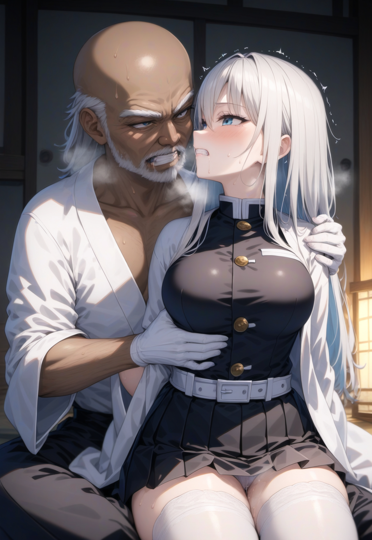 刀銀娘 騙され凌辱 by nnn with ai art, silver hair, sexual assault, defeat, training