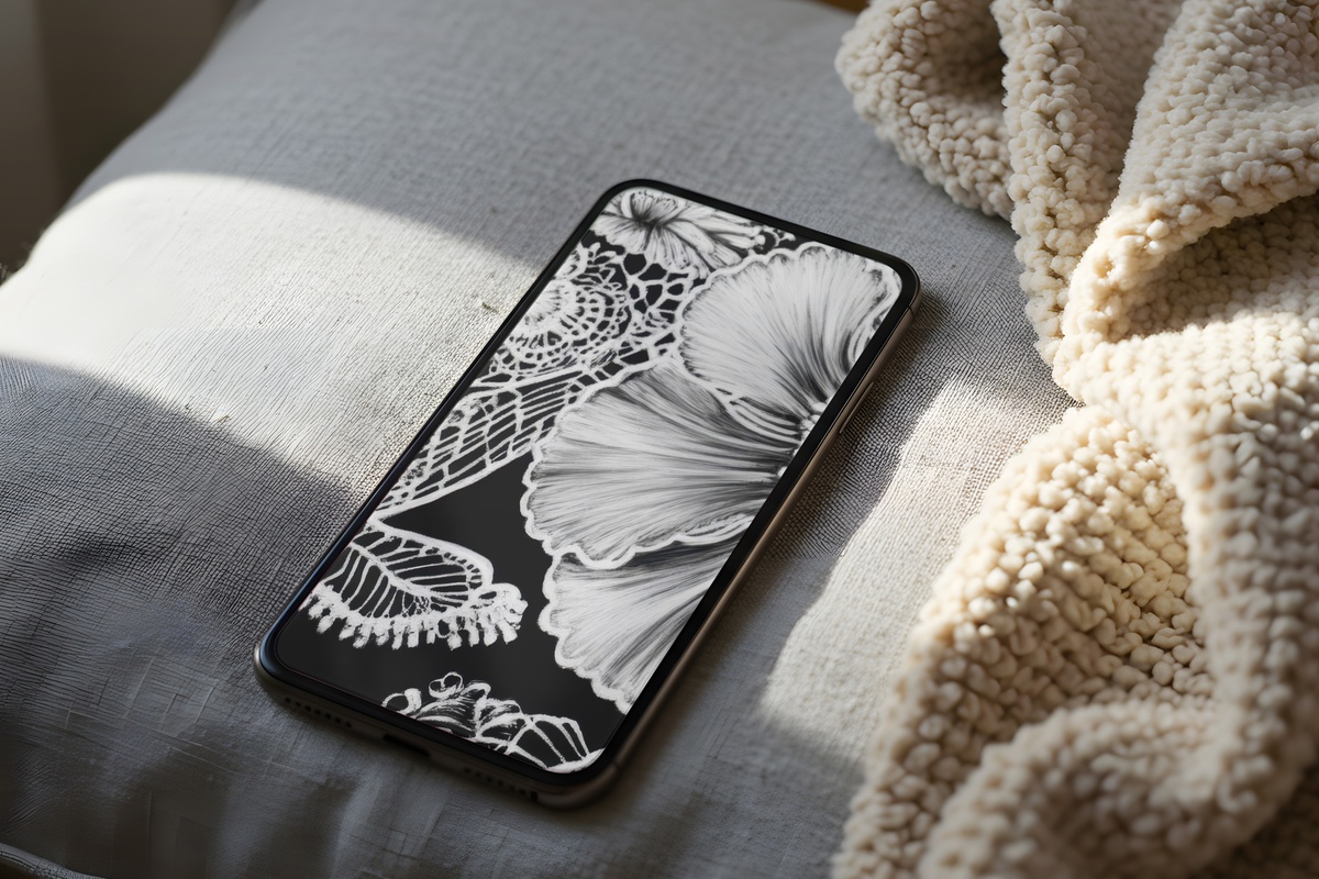 Intricate Lace Elegance black and white iPhone wallpaper with fine textile lace pattern detail