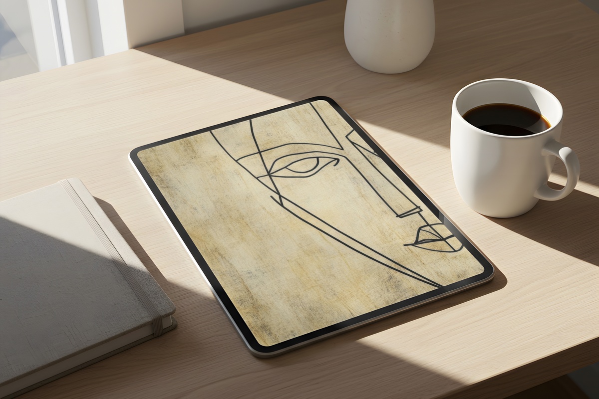 Minimalist Face Geometry iPad wallpaper in warm earth tones