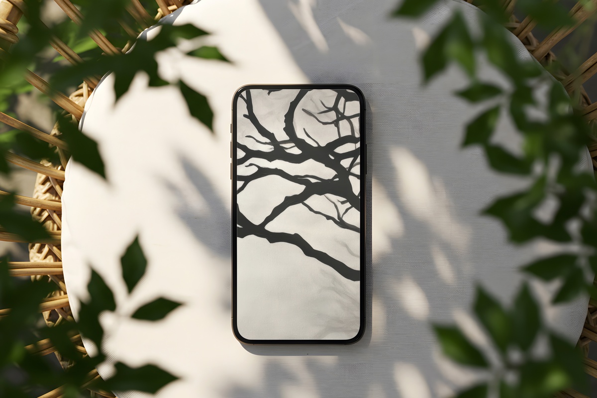 Silhouette of Branches Play Black and White iPhone Wallpaper