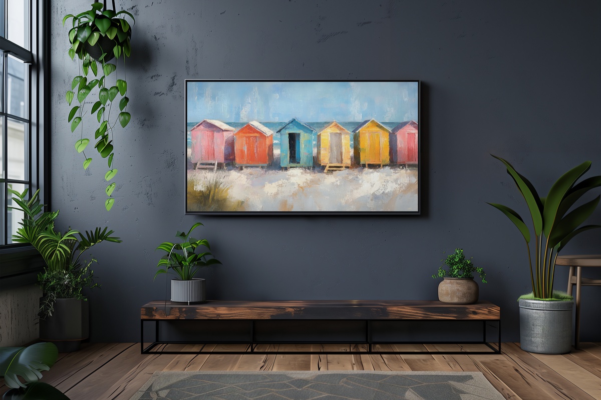 Vibrant Coastal Hut Harmony Frame TV Art