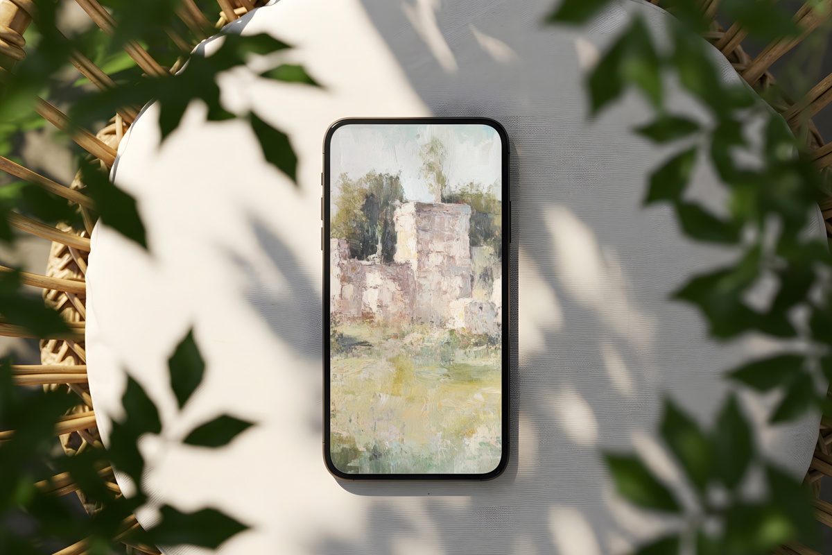 Timeless Echoes Among Ruins vintage iPhone wallpaper in soft muted hues