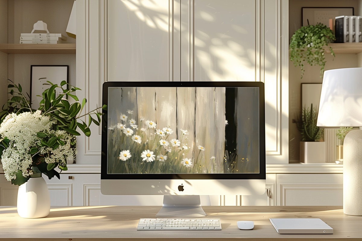 Rustic Door with Daisy Flourish Farmhouse Laptop Wallpaper