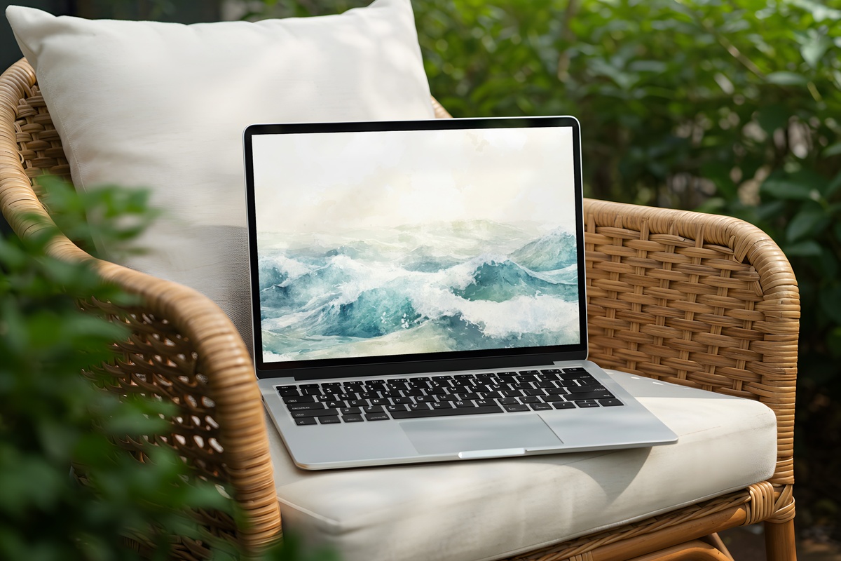 Ethereal Summer Surf Desktop Wallpaper — abstract watercolor ocean waves