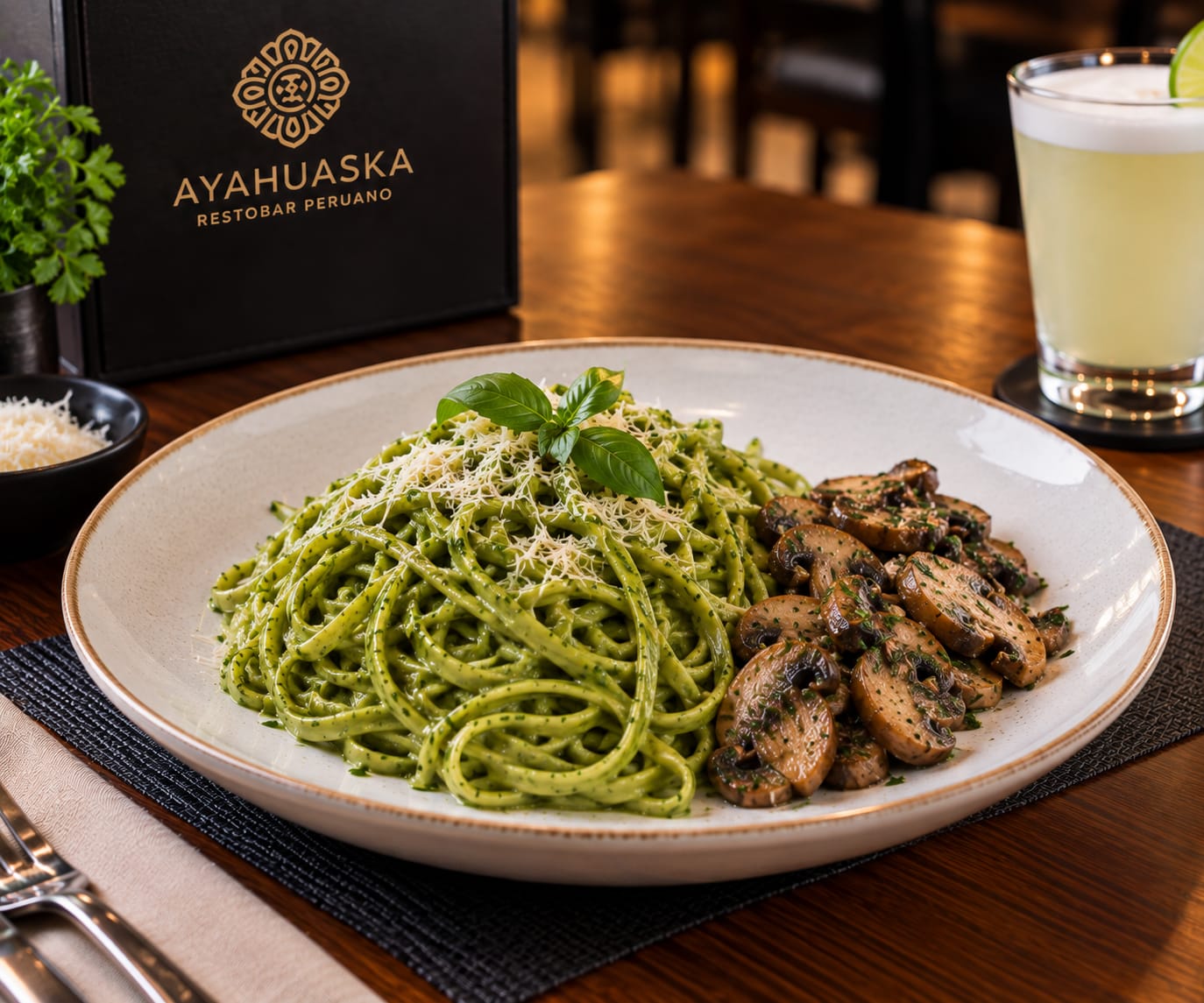 Tallarines Verdes con Champiñones