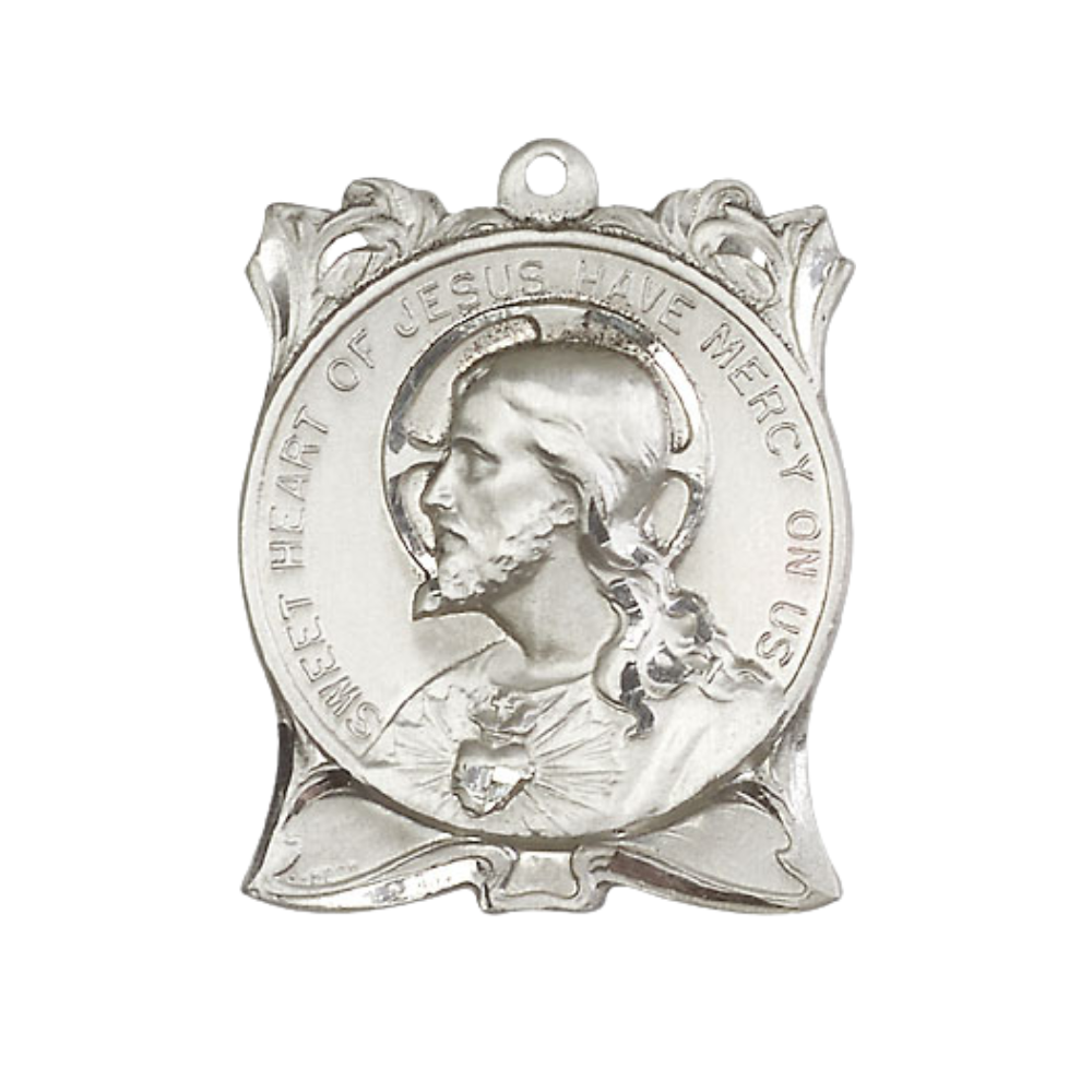 Sterling Silver Sacred Heart of Jesus Medal Pendant 24" Endless Chain Necklace detailed image 2