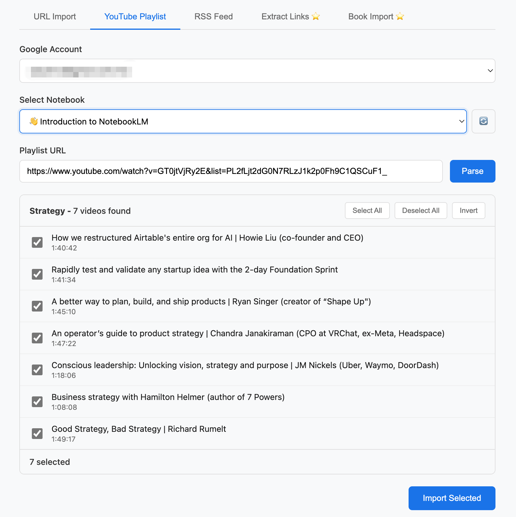 YouTube Playlist Batch Import Demo
