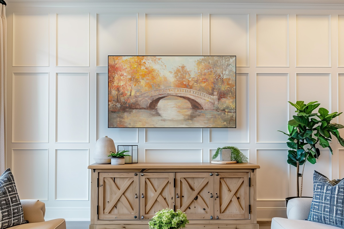 Autumn Bridge's Tranquil Passage Vintage Frame TV Art